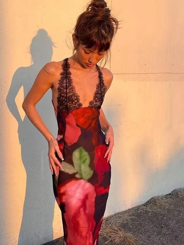 Lace Panel Sheer Maxi Dress