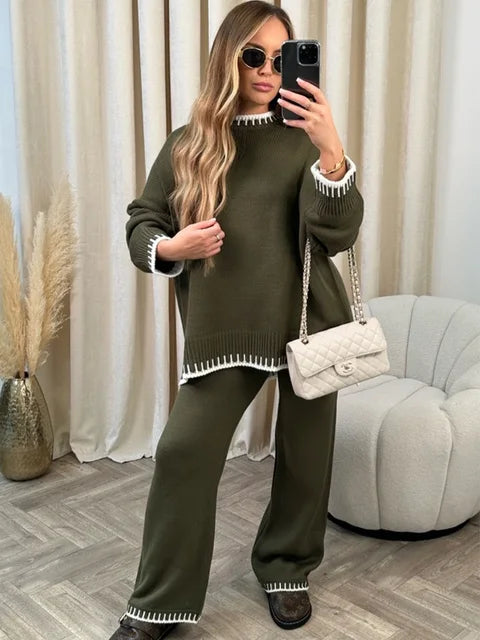 Knitted Set | Two-Piece Women's Set with Sweater and Pants | EVI