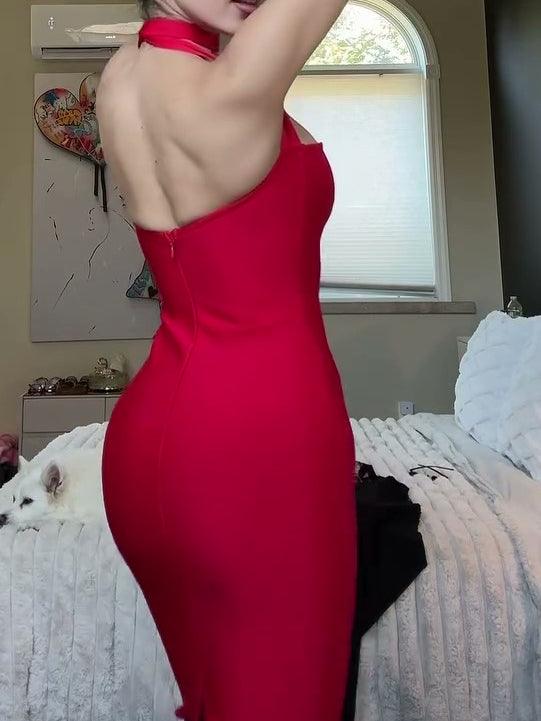 Sexy Halter-back Tube With Back Slit Maxi Dress