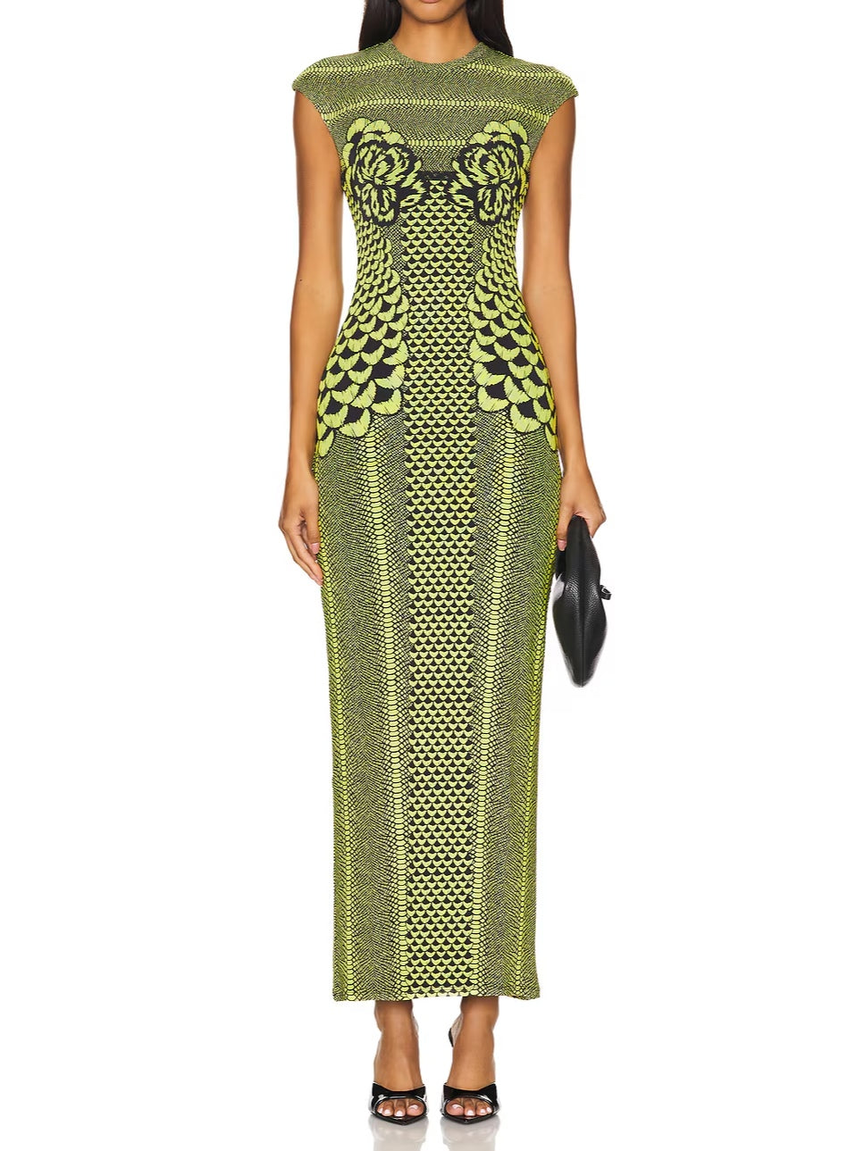 Green Floral Fitted Maxi Dress