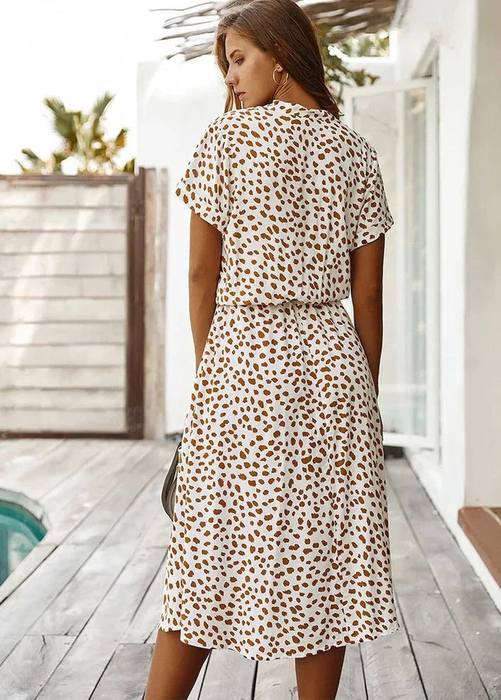 Rosea Dress with V-Neck and Ruffles
