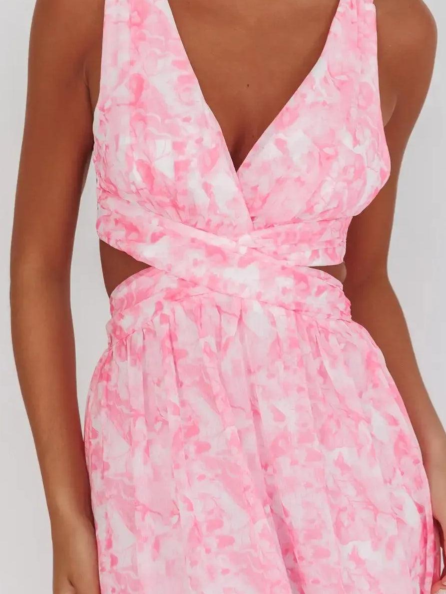 Deep V Neck Halter Maxi Dress