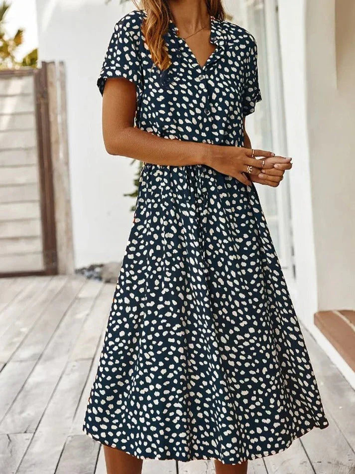 Rosea Dress with V-Neck and Ruffles