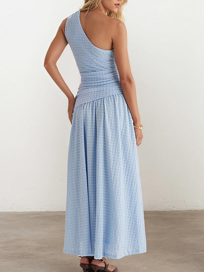 Textured sleeveless one shoulder dress