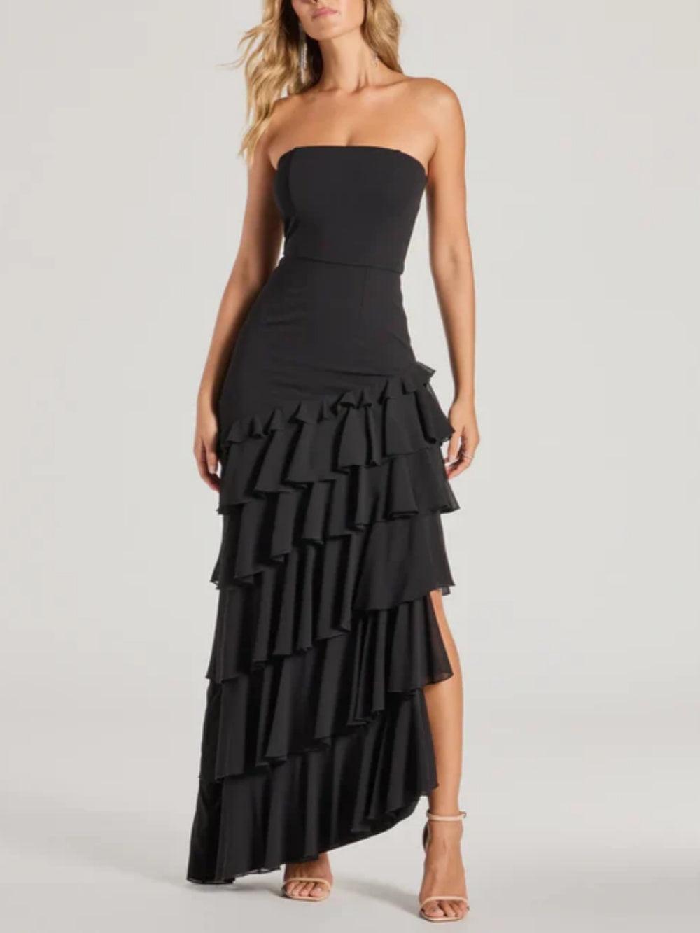 Shianne Strapless Chiffon Ruffled A-Line Formal Dress