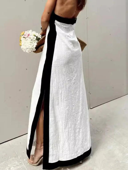 Halter Neck Hollow Slit Maxi Dress