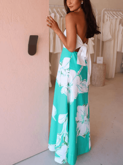 By Nicola Wavy Strapless Maxi Dress in White Verde Fleur
