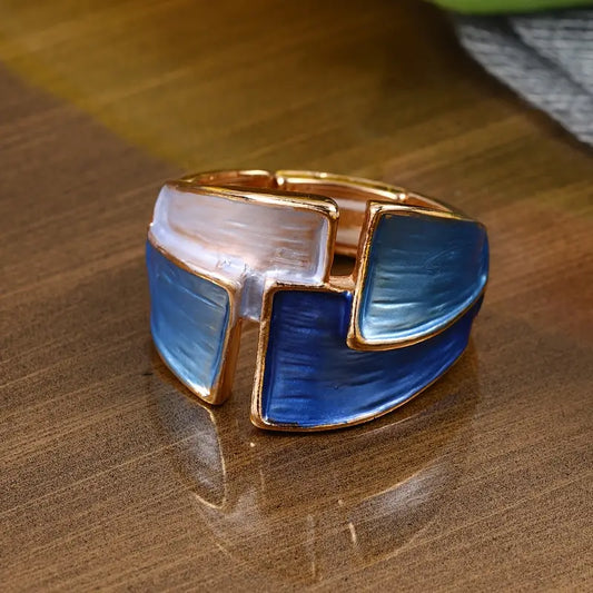 Vintage Blue Handpainted Ring