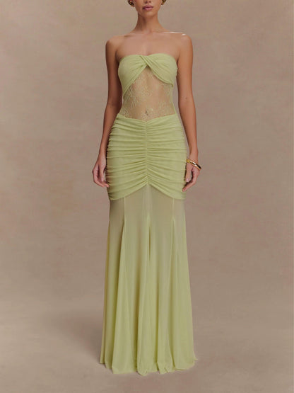Mesh Tulle Bandeau Long Holiday Dress