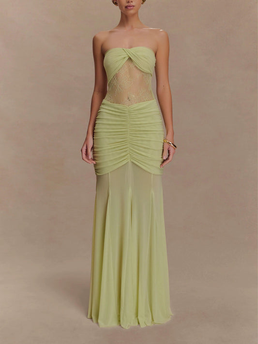 Mesh Tulle Bandeau Long Holiday Dress
