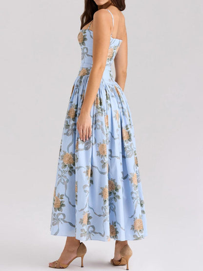 Printed fitted camisole midi dress