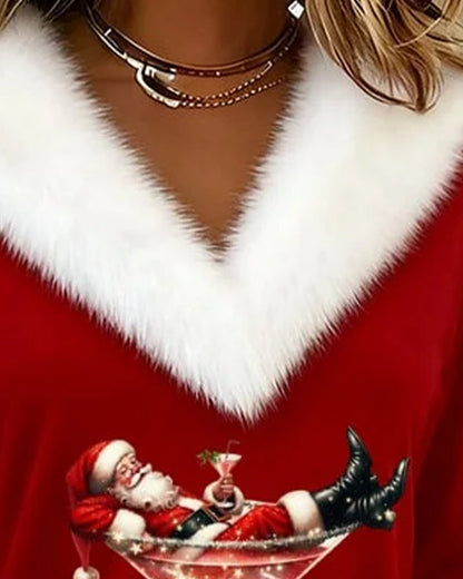 Top Printed Christmas Plush Long Sleeves