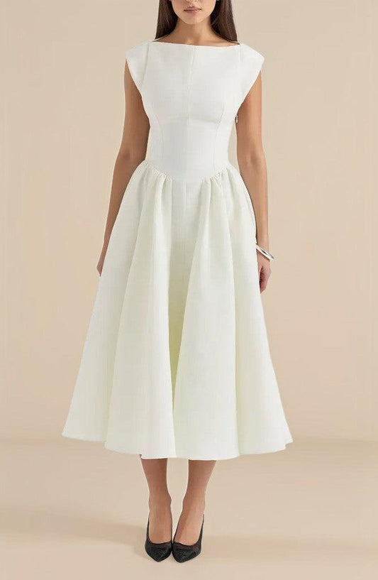Backless Midi Dress-White
