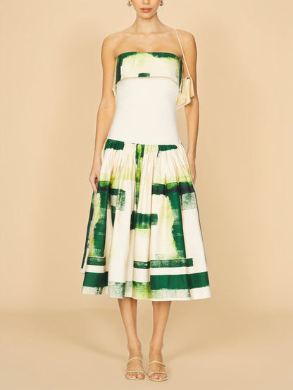 Strapless printed midi dress
