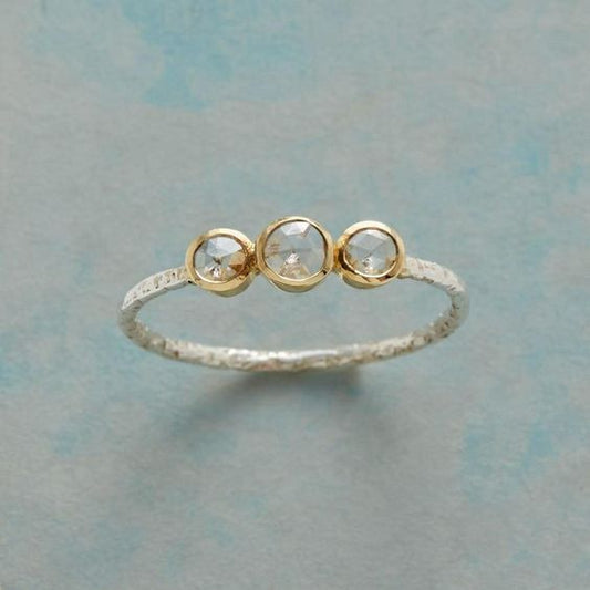 Vintage White Glass Silver & Gold Ring