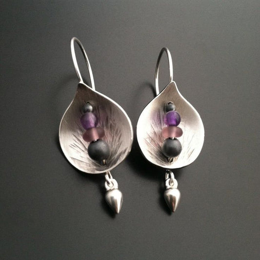 Vintage Silver Colorful Stones Earrings