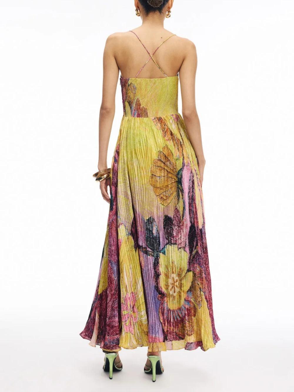 Painted Print Pleated Maxi Dress