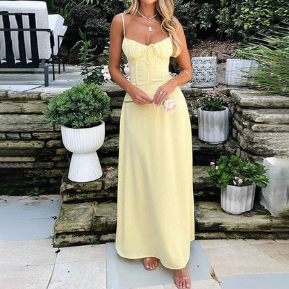 Elegant A-line solid color mid-length dress
