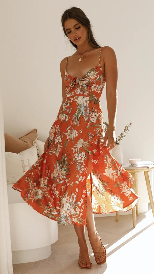 Norberta | Midi Dress Made from Premium Fabric with Floral Design