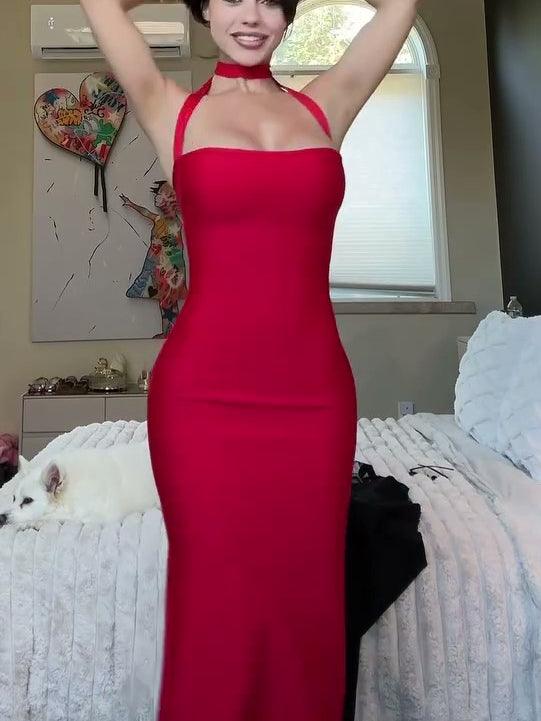 Sexy Halter-back Tube With Back Slit  Maxi Dress