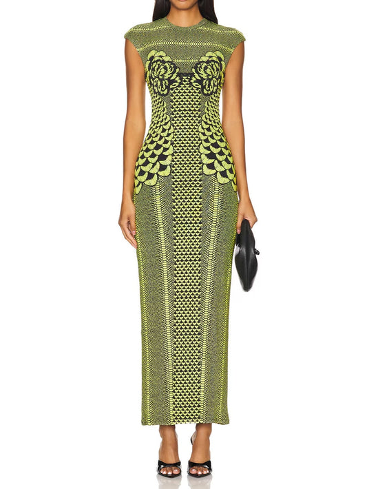 Green Floral Fitted Maxi Dress