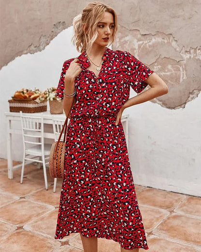Rosea Dress with V-Neck and Ruffles