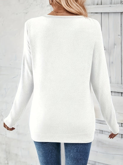 Elise | Elegant V-neck T-shirt with Long Sleeves and Button Detail