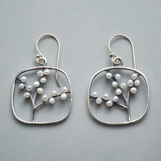 Vintage Hollow Pearl Tree Earrings