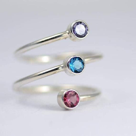 Vintage Colorful Zirconia Layered Silver Ring