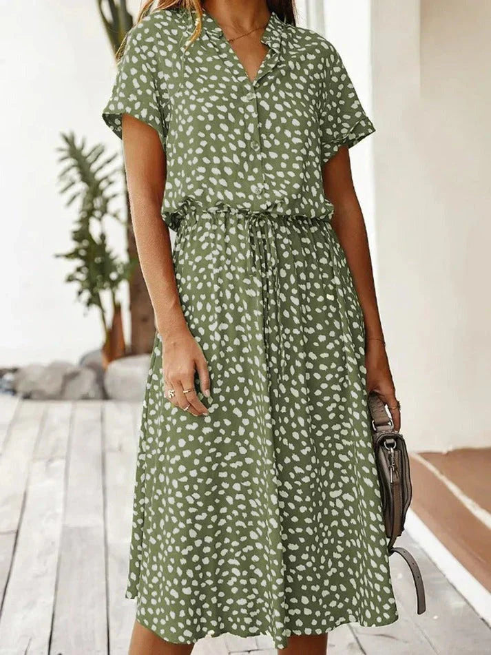 Rosea Dress with V-Neck and Ruffles