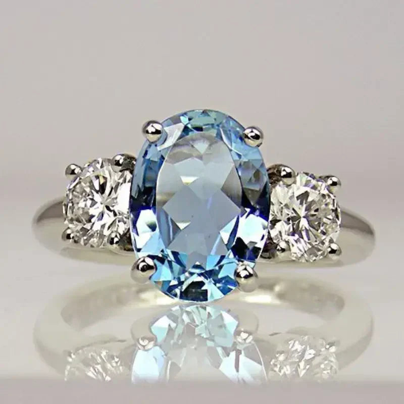 Vintage Blue Bright Silver Ring