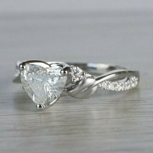 Vintage Inlaid Crystal Heart Silver Ring