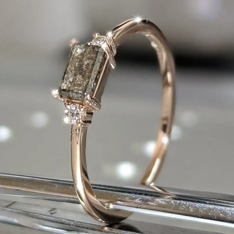 Vintage Rectangular Crystal & Zirconia Golden Ring