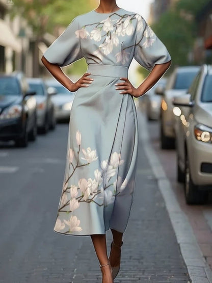Women's Vintage Elegant Floral Print Midi Dress