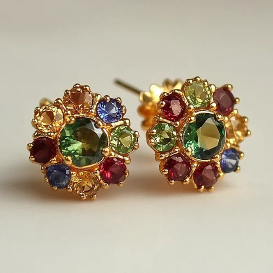 Vintage Colorful Crystal Flower Earrings