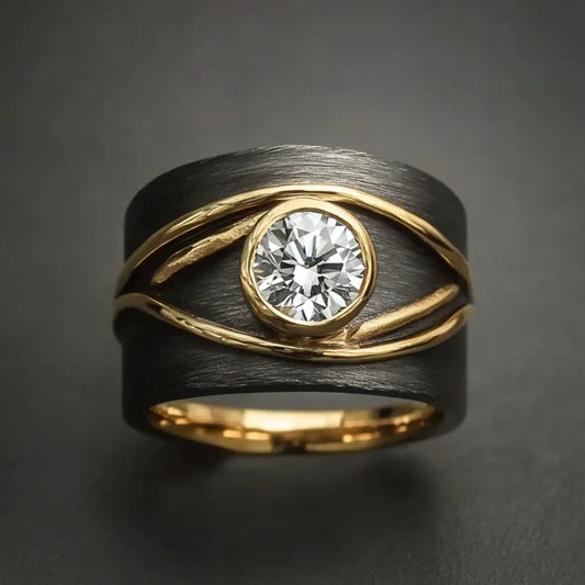 Vintage Dark Silver Zirconia Eye Ring